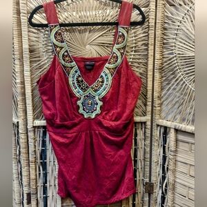 ❤️‍🔥Vintage Torrid Red Tunic Tank Top w/ Beaded Embroidery